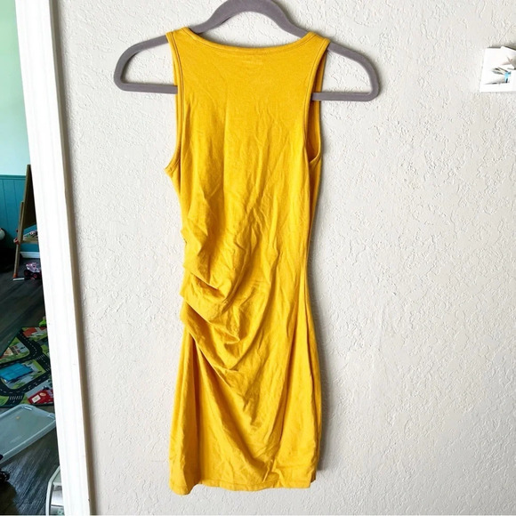 Athleta Women's Dress XXS Della Mustard Yellow Ruched Tank Athleisure Summer - Picture 3 of 9